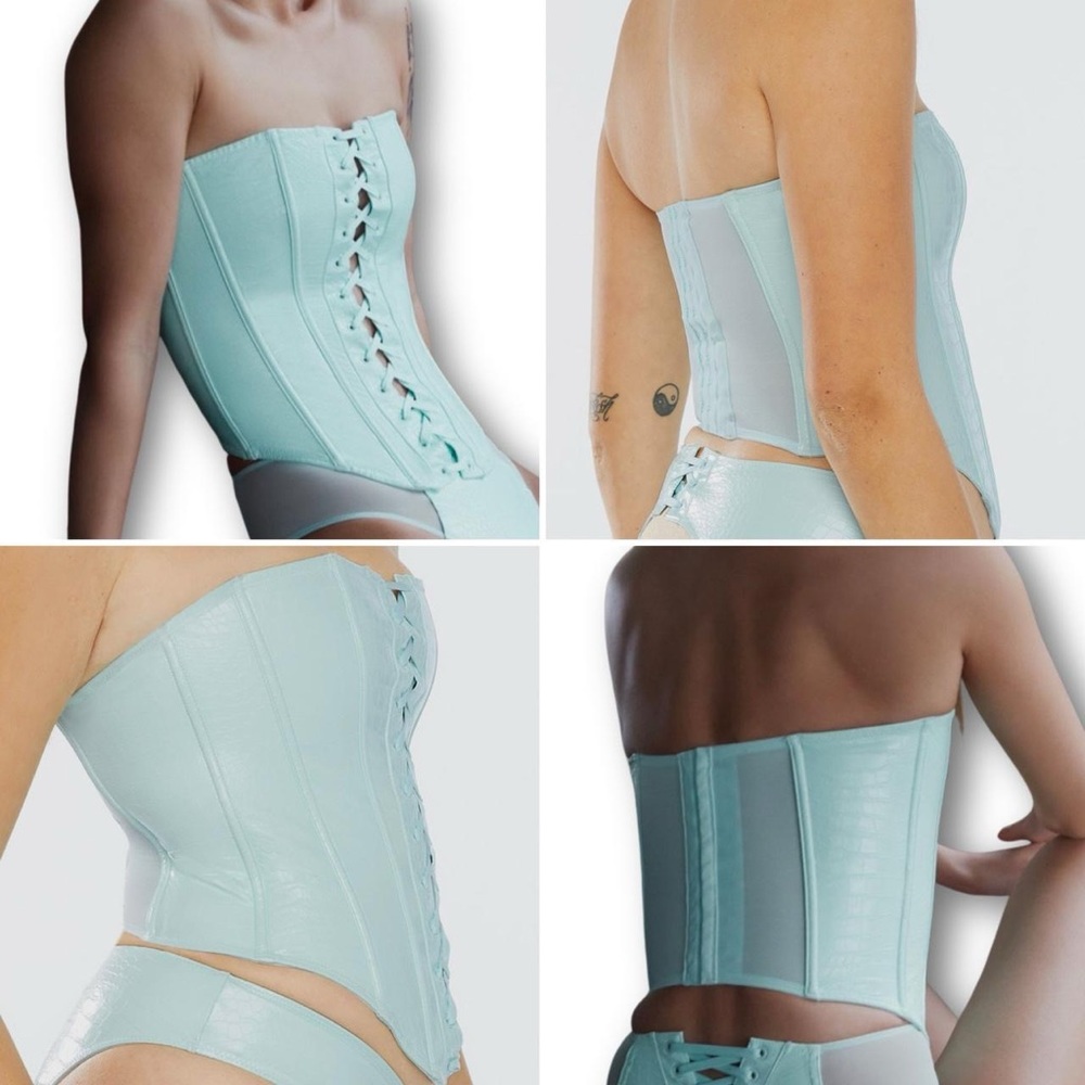 NWT Savage X Fenty teal light blue snakeskin corset top S